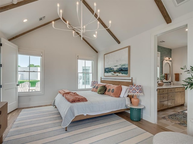 51 Lower Green Way, Carlton Landing, OK 74432 - bedroom featuring multiple windows, a chandelier, light wood-style floors, baseboards, and recessed lighting