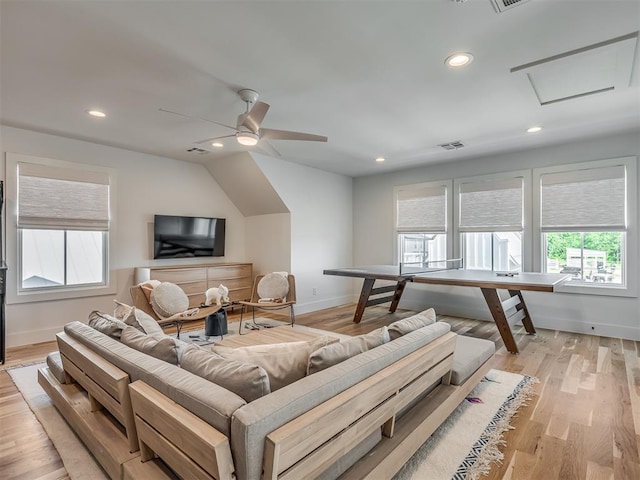51 Lower Green Way, Carlton Landing, OK 74432 - living area featuring healthy amount of natural light, baseboards, recessed lighting, a ceiling fan, and light wood-style flooring