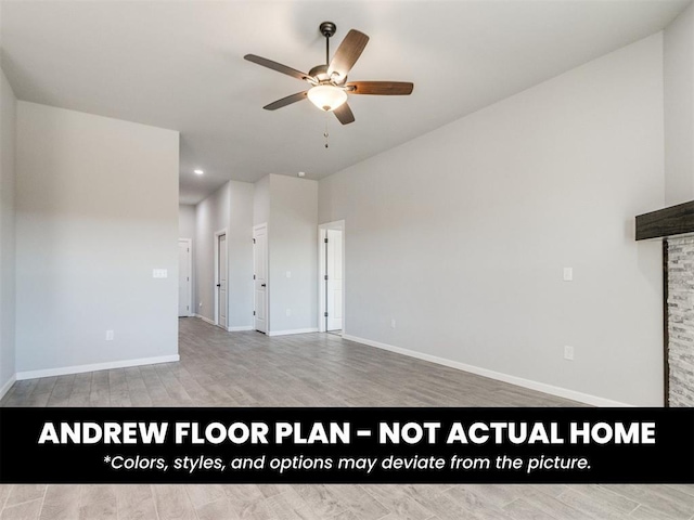 8600 NW 75th St, Oklahoma City, OK 73132 - unfurnished living room featuring ceiling fan, wood finished floors, baseboards, and recessed lighting