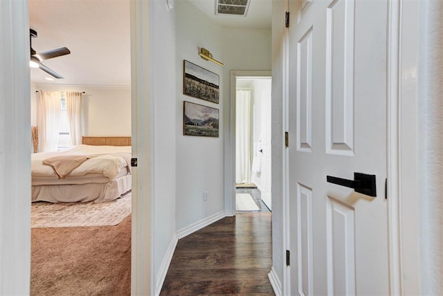 608 Shadow View Ct, Norman, OK 73072 - hallway with dark wood-style floors and baseboards