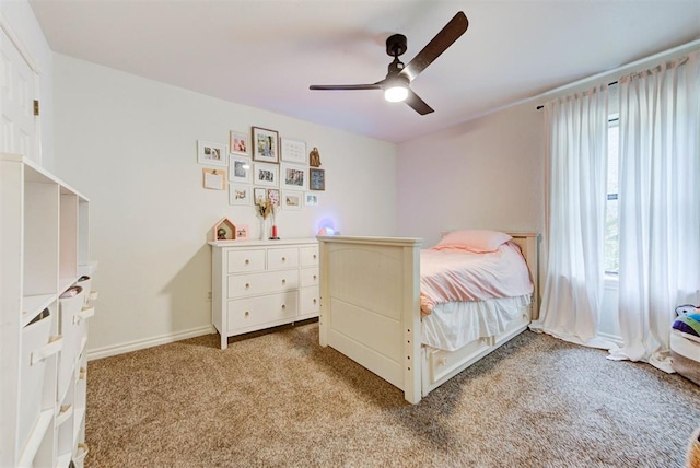 608 Shadow View Ct, Norman, OK 73072 - bedroom with light colored carpet, a ceiling fan, and baseboards