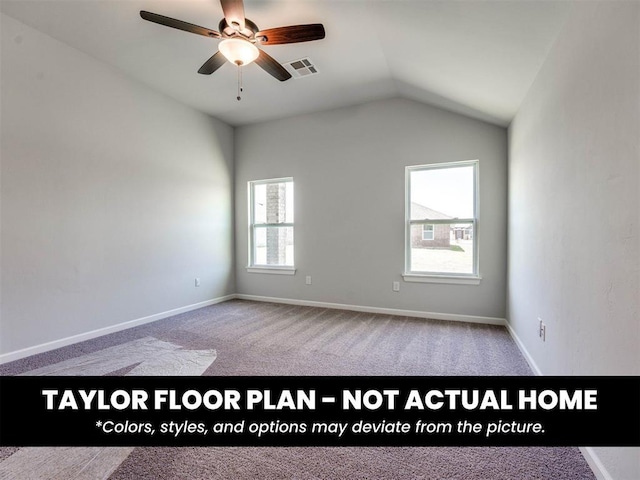 8509 NW 76th St, Oklahoma City, OK 73132 - unfurnished room with carpet, lofted ceiling, a ceiling fan, and baseboards