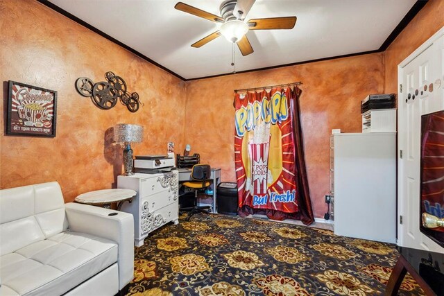 704 N Geronimo Way, Mustang, OK 73064 - home office with a ceiling fan and crown molding
