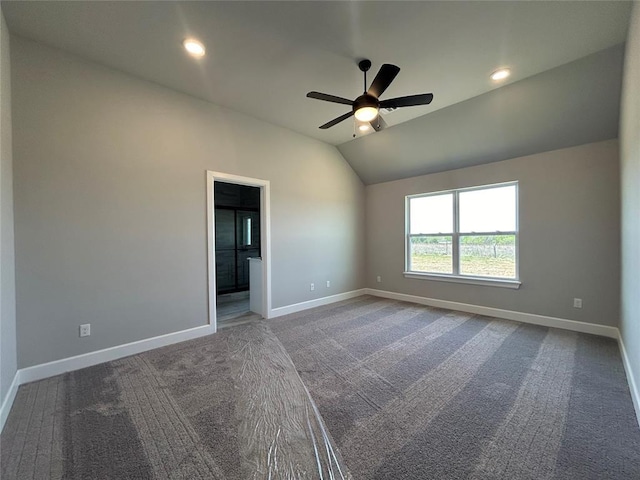 14201 Giverny Ave, Yukon, OK 73099 - spare room featuring carpet, a ceiling fan, baseboards, vaulted ceiling, and recessed lighting