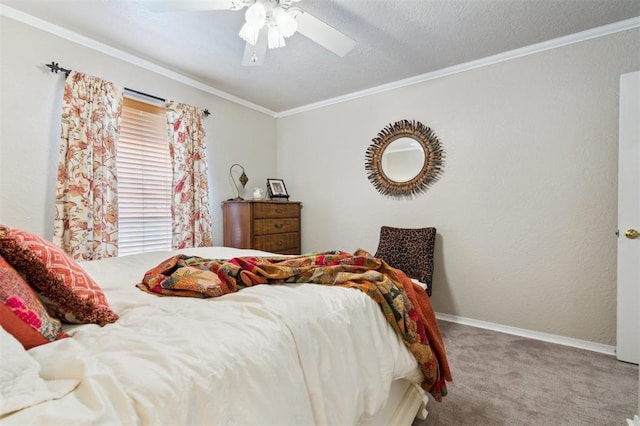 106 Dee Dee Dr, Shawnee, OK 74804 - bedroom featuring carpet floors, crown molding, a ceiling fan, and baseboards