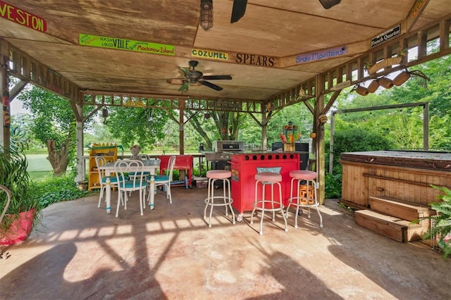 106 Dee Dee Dr, Shawnee, OK 74804 - view of patio featuring a hot tub and ceiling fan