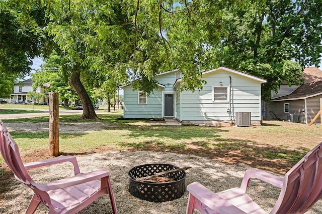 1123 W College Ave, Guthrie, OK 73044 - back of house with a fire pit, cooling unit, and a yard