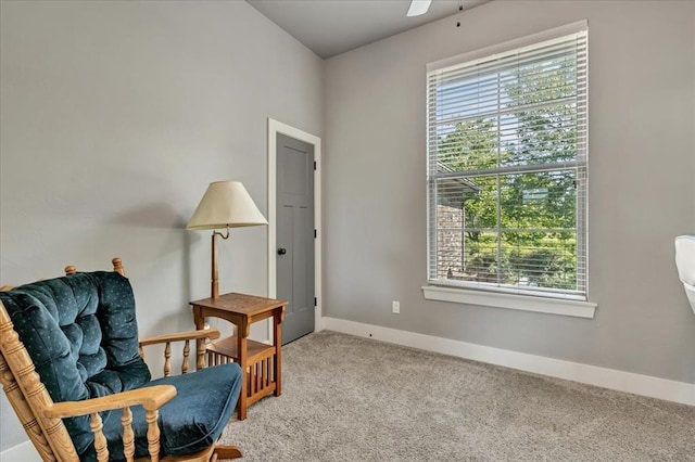 2383 Fox Ln, Blanchard, OK 73010 - living area featuring healthy amount of natural light, carpet, baseboards, and a ceiling fan