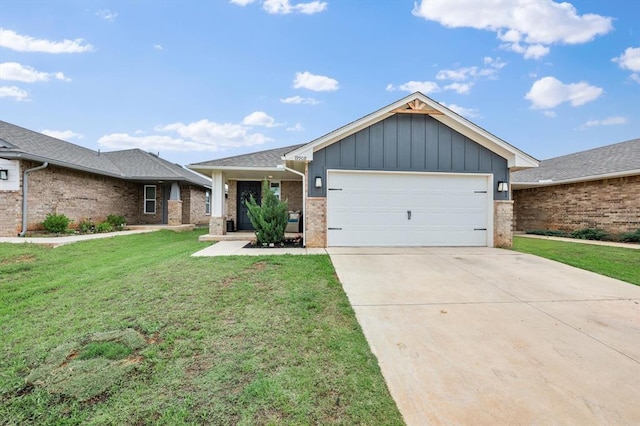 19908 Taggert Dr, Edmond, OK 73012 - view of front of property featuring an attached garage, brick siding, a front lawn, and concrete driveway
