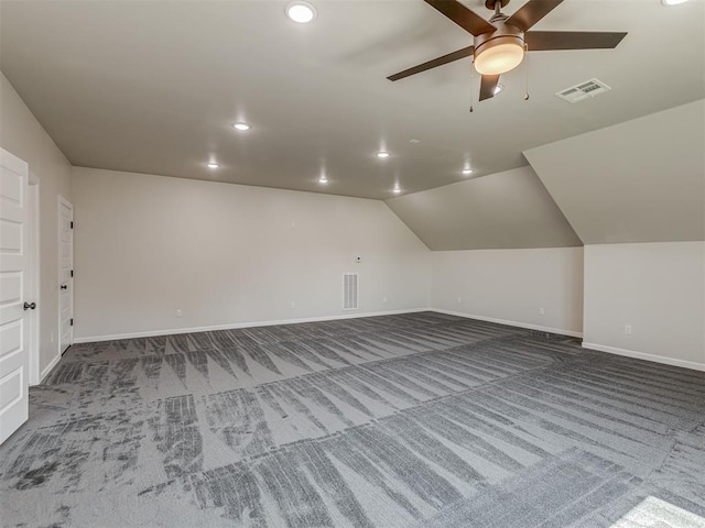 5812 Cimarron Mnr, Guthrie, OK 73044 - bonus room featuring carpet, ceiling fan, recessed lighting, and vaulted ceiling