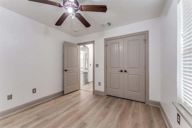 328 SW 175th Ter, Oklahoma City, OK 73170 - unfurnished bedroom with light wood-type flooring, a closet, baseboards, and ceiling fan