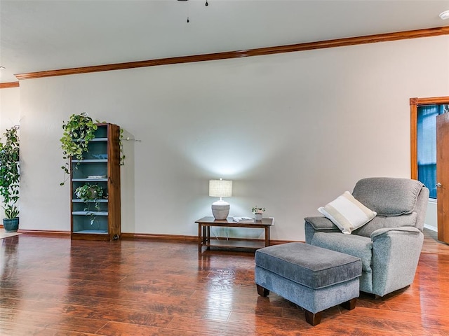 113 Stone Creek Dr, Midwest City, OK 73130 - living area with ornamental molding, wood finished floors, and baseboards