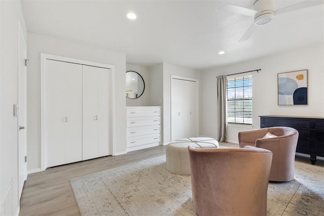 7802 Old Hickory Ln, Oklahoma City, OK 73116 - sitting room featuring light wood-style floors, recessed lighting, ceiling fan, and baseboards