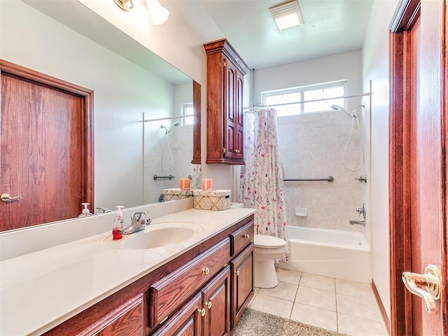 16441 Roserock Cir, Choctaw, OK 73020 - full bath with toilet, vanity, shower / bathtub combination with curtain, and tile patterned floors