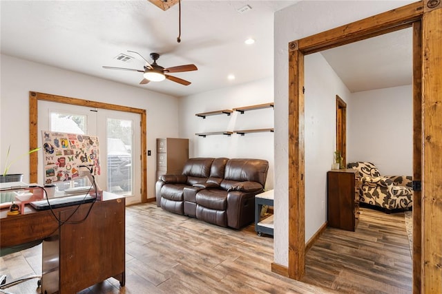 1113 Winnipeg Dr, Yukon, OK 73099 - office area with a ceiling fan, wood finished floors, recessed lighting, and baseboards