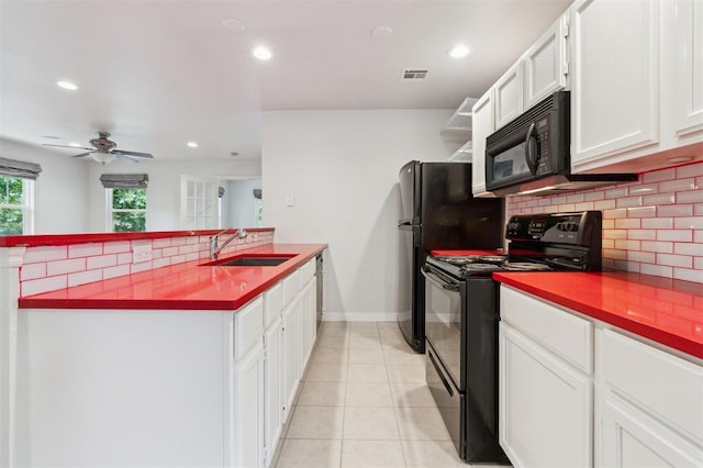 430 W Symmes St, Norman, OK 73069 - kitchen featuring black appliances, a sink, decorative backsplash, recessed lighting, and white cabinetry