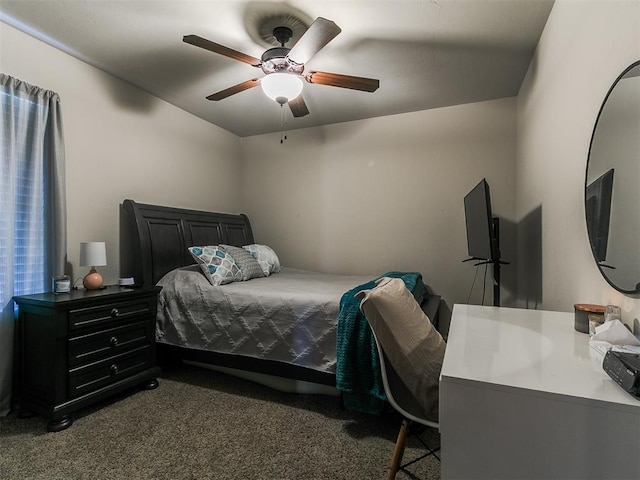15508 Homecoming Dr, Edmond, OK 73013 - bedroom with dark colored carpet and a ceiling fan