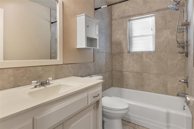 1221 NW 101st St, Oklahoma City, OK 73114 - bathroom featuring vanity, toilet, tub / shower combination, and tile patterned flooring