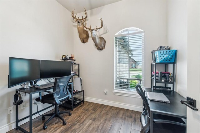 4442 Violet St, Tuttle, OK 73089 - office with dark wood-type flooring and baseboards