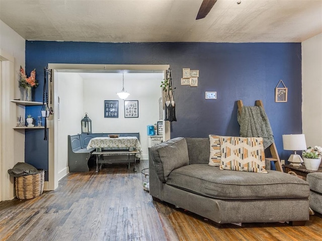 2133 SW 46th St, Oklahoma City, OK 73119 - living area featuring ceiling fan and wood finished floors