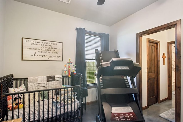 5813 Tiger Stone Dr, Mustang, OK 73064 - workout area with plenty of natural light, a ceiling fan, and baseboards