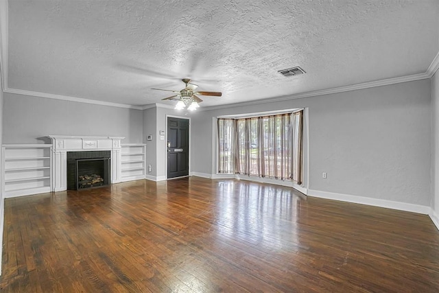 1016 E Cypress St, Altus, OK 73521 - unfurnished living room with ceiling fan, hardwood / wood-style floors, baseboards, a fireplace, and crown molding