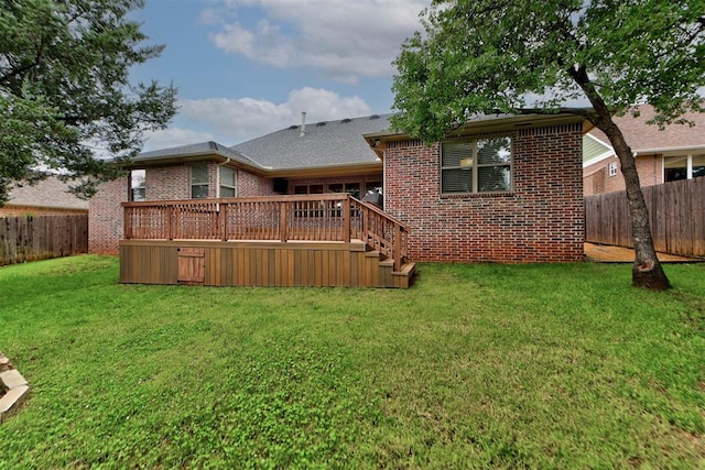 1440 Station St, Edmond, OK 73034 - rear view of property featuring brick siding and a wooden deck