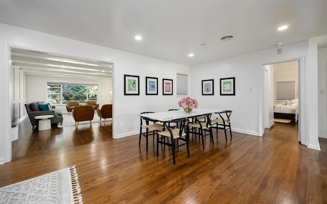 1230 Avondale Dr, Norman, OK 73069 - dining area featuring dark wood finished floors, baseboards, and recessed lighting