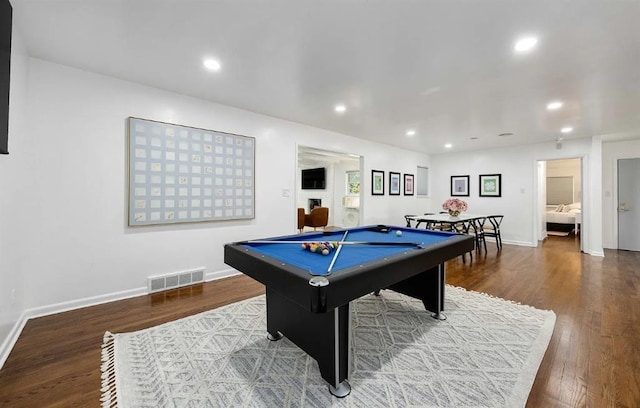 1230 Avondale Dr, Norman, OK 73069 - rec room featuring billiards table, wood finished floors, recessed lighting, and baseboards