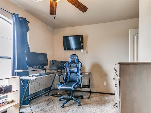 15228 Turtle Lake Pl, Oklahoma City, OK 73165 - carpeted office with a ceiling fan and baseboards
