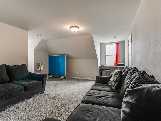 4233 NW 155th St, Edmond, OK 73013 - living area featuring carpet floors, baseboards, and vaulted ceiling