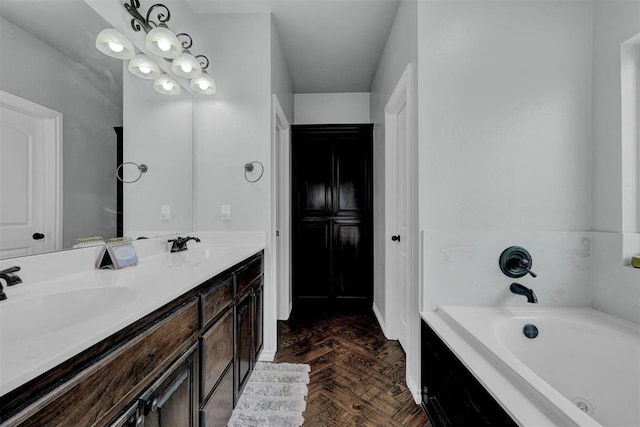 11240 NW 106th St, Yukon, OK 73099 - bathroom featuring double vanity and a whirlpool tub