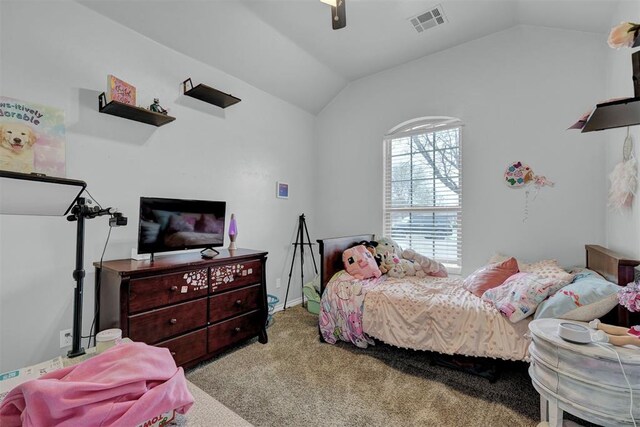 11240 NW 106th St, Yukon, OK 73099 - carpeted bedroom with vaulted ceiling and ceiling fan
