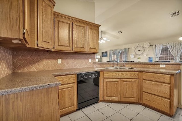 3224 Peacock Ln, Altus, OK 73521 - kitchen with dishwasher, a sink, a peninsula, and decorative backsplash