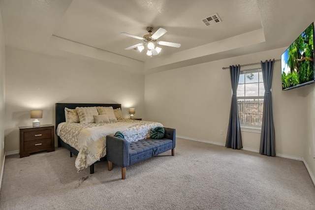 3224 Peacock Ln, Altus, OK 73521 - bedroom featuring a tray ceiling, baseboards, and light colored carpet