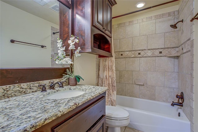14220 SE 76th Pl, Oklahoma City, OK 73150 - bathroom featuring vanity, shower / bath combination with curtain, and toilet