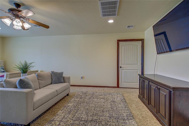 14220 SE 76th Pl, Oklahoma City, OK 73150 - living area with a ceiling fan, light carpet, recessed lighting, and baseboards