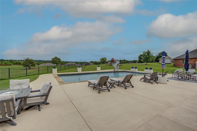14220 SE 76th Pl, Oklahoma City, OK 73150 - view of swimming pool featuring a patio and a water slide