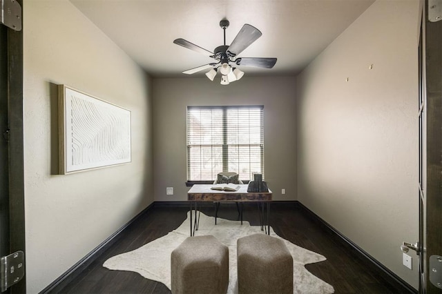 15101 Colonia Bella Dr, Edmond, OK 73013 - office space featuring ceiling fan, dark wood finished floors, and baseboards