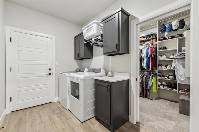 124 W 5th St, Arcadia, OK 73007 - laundry area with cabinet space, washing machine and clothes dryer, and light wood-style flooring
