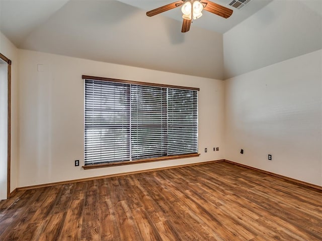 3501 Shell Ln, Yukon, OK 73099 - spare room featuring lofted ceiling, wood finished floors, plenty of natural light, and ceiling fan
