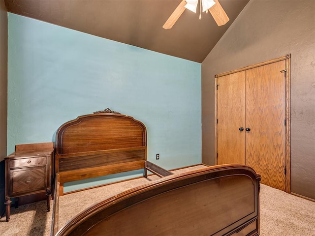 3501 Shell Ln, Yukon, OK 73099 - carpeted bedroom with lofted ceiling and ceiling fan