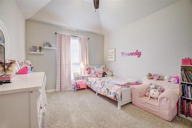 2613 Ethan Ln, Oklahoma City, OK 73160 - carpeted bedroom with vaulted ceiling, baseboards, and ceiling fan