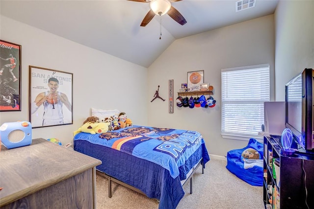 2613 Ethan Ln, Oklahoma City, OK 73160 - carpeted bedroom featuring vaulted ceiling, baseboards, and ceiling fan