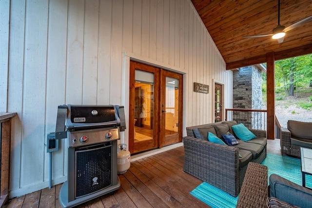 193 Pine Forest Trl, Broken Bow, OK 74728 - wooden deck featuring french doors, area for grilling, and an outdoor hangout area
