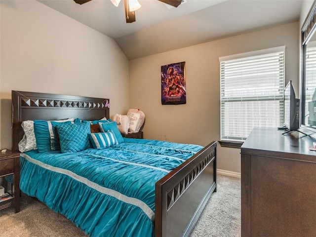11728 SW 15th Ter, Yukon, OK 73099 - carpeted bedroom featuring baseboards, a ceiling fan, and vaulted ceiling