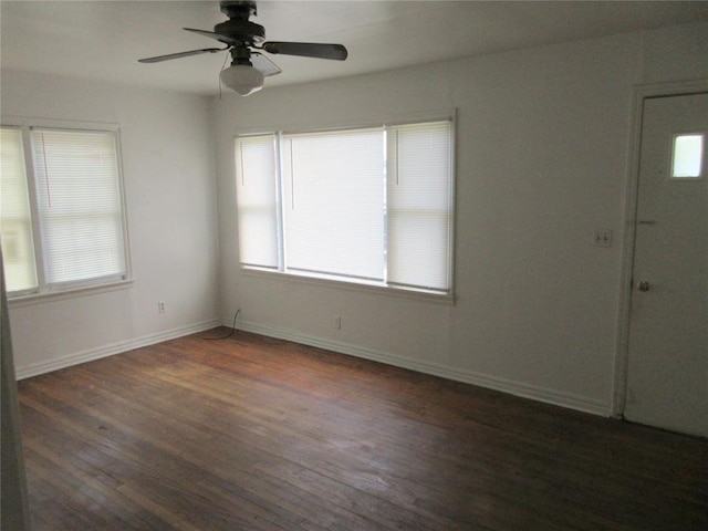 608 W Walnut St, Tecumseh, OK 74873 - empty room with wood finished floors, a ceiling fan, and baseboards