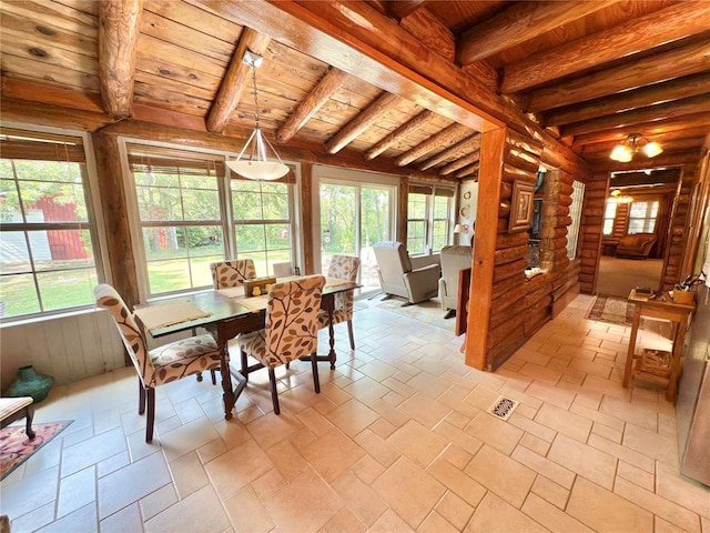 10813 S Peggy Lou Dr, Oklahoma City, OK 73165 - dining room with wooden ceiling with exposed beams and healthy amount of natural light
