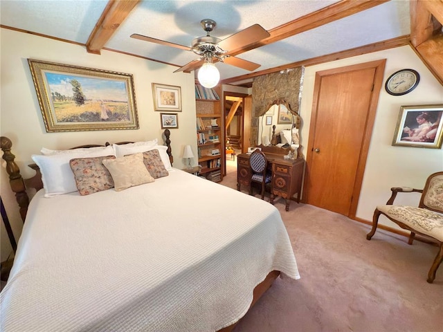 10813 S Peggy Lou Dr, Oklahoma City, OK 73165 - bedroom featuring light carpet, a ceiling fan, and beamed ceiling