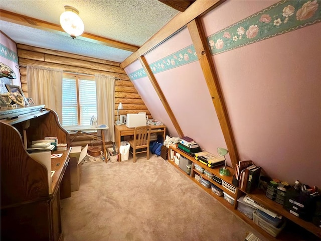 10813 S Peggy Lou Dr, Oklahoma City, OK 73165 - carpeted office space with rustic walls and a textured ceiling